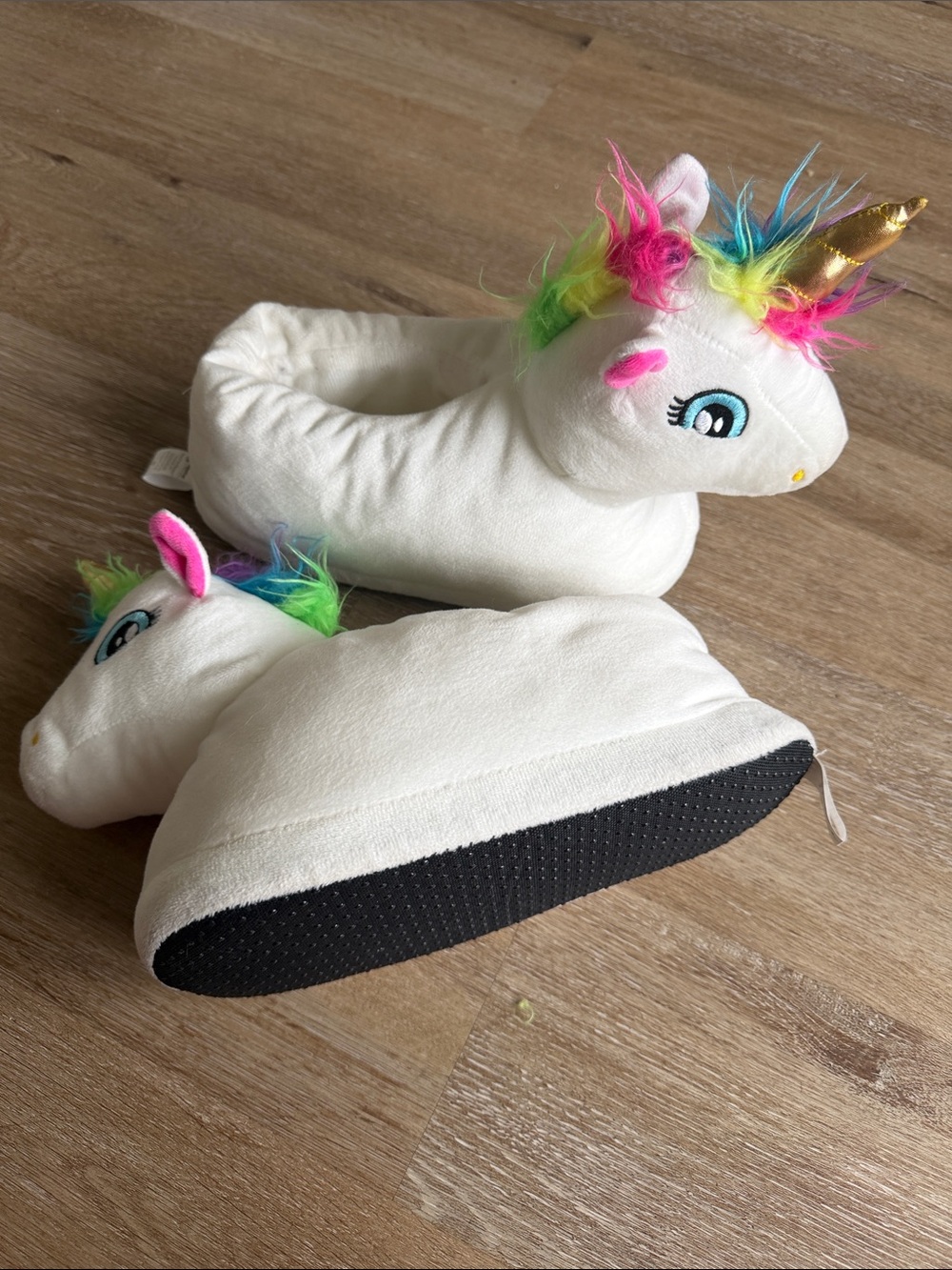 EUC Big Girls Kids MEDIUM Happy Feet Unicorn Slippers 4 5 6